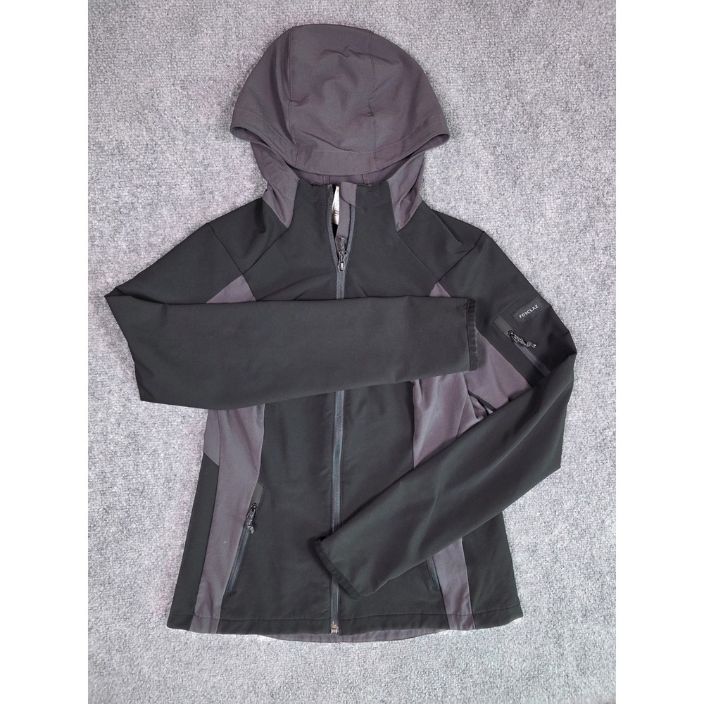 Decathlon Forclaz Softshell Jacket Womens Medium Black Grey Trek 900 Hooded